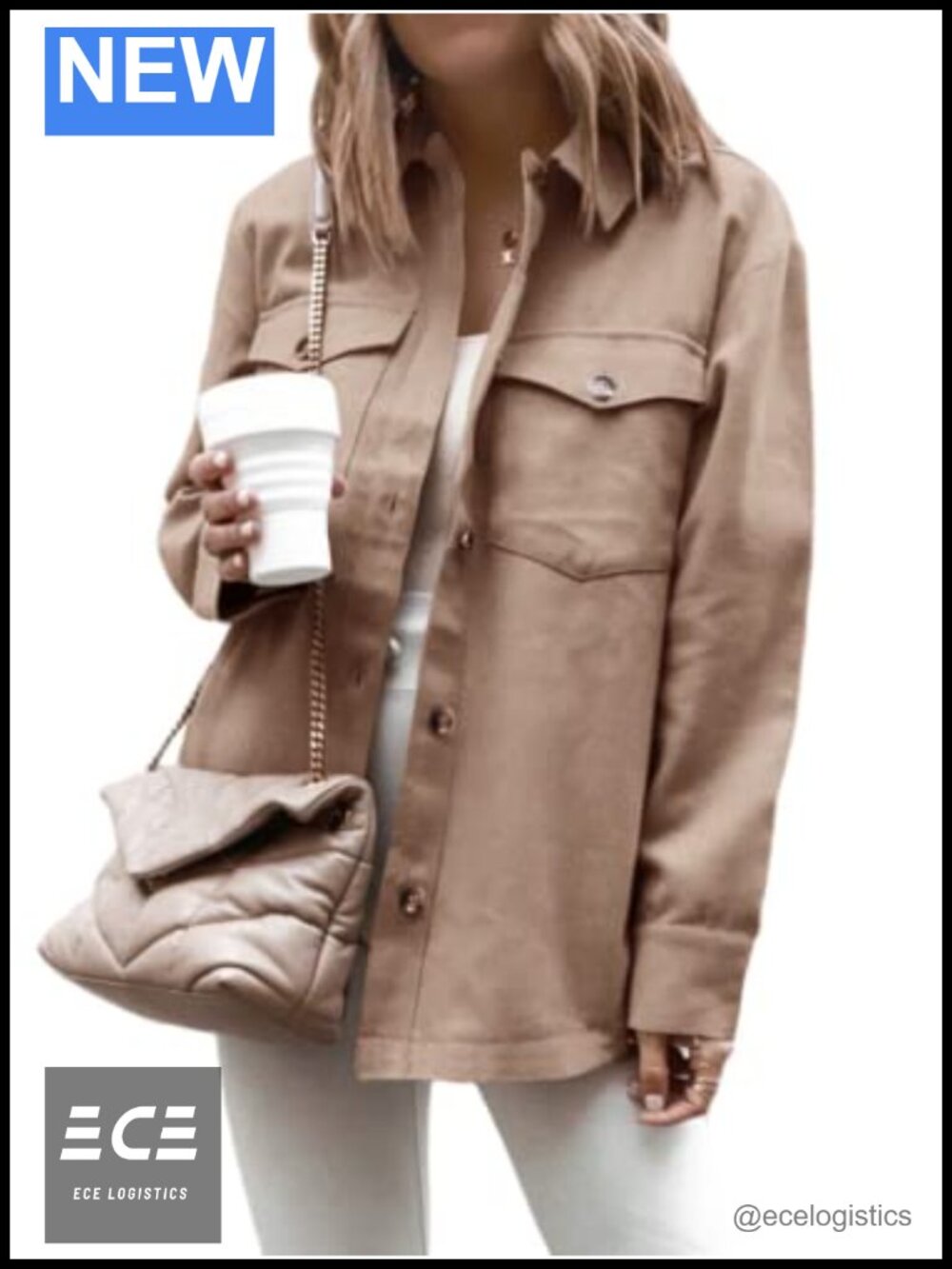 Button Down Shacket Jacket Women Long Sleeve Casual with Pockets
